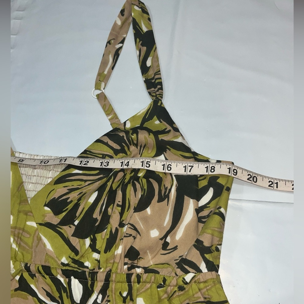 Long Tall Sally BLACK Olive Cotton Sun DRESS flowers V Neck MIDI Lined, SIZE 16 - Picture 9 of 16